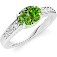 Peridot and Diamond East West Oval Gemstone with Accents Ring in 18ct White Gold