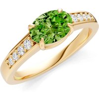 Peridot and Diamond East West Oval Gemstone with Accents Ring in 18ct Gold