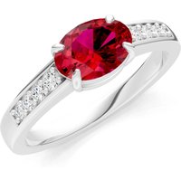 Ruby and Diamond East West Oval Gemstone with Accents Ring in 9ct White Gold