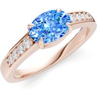 Swiss Blue Topaz and Diamond East West Oval Gemstone with Accents Ring in 9ct Rose Gold