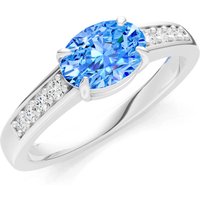 Swiss Blue Topaz and Diamond East West Oval Gemstone with Accents Ring in 18ct White Gold