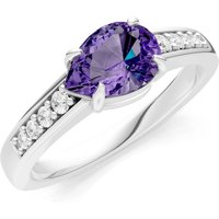 Amethyst and Diamond East West Pear Gemstone with Accents Ring in 18ct White Gold