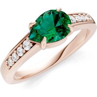 Emerald and Diamond East West Pear Gemstone with Accents Ring in 9ct Rose Gold