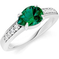 Emerald and Diamond East West Pear Gemstone with Accents Ring in 9ct White Gold
