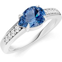 London Blue Topaz and Diamond East West Pear Gemstone with Accents Ring in 18ct White Gold