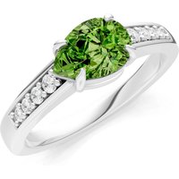 Peridot and Diamond East West Pear Gemstone with Accents Ring in 18ct White Gold