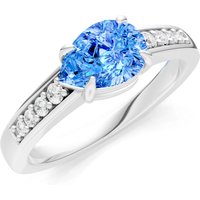 Swiss Blue Topaz and Diamond East West Pear Gemstone with Accents Ring in 9ct White Gold