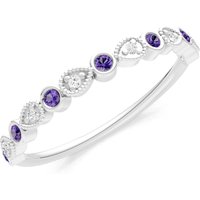 Amethyst and Diamond Milgrain Stacking Cut Ring in 9ct White Gold