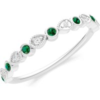 Emerald and Diamond Milgrain Stacking Cut Ring in 18ct White Gold