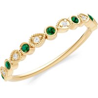 Emerald and Diamond Milgrain Stacking Cut Ring in 9ct Gold