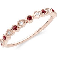 Garnet and Diamond Milgrain Stacking Cut Ring in 9ct Rose Gold