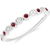 Garnet and Diamond Milgrain Stacking Cut Ring in 9ct White Gold
