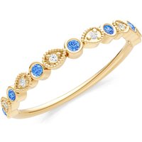 Swiss Blue Topaz and Diamond Milgrain Stacking Cut Ring in 9ct Gold
