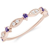 Amethyst and Diamond Milgrain Multi Stone Cut Stack Ring in 9ct Rose Gold
