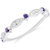 Amethyst and Diamond Milgrain Multi Stone Cut Stack Ring in 9ct White Gold