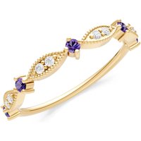 Amethyst and Diamond Milgrain Multi Stone Cut Stack Ring in 9ct Gold