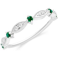 Emerald and Diamond Milgrain Multi Stone Cut Stack Ring in 9ct White Gold