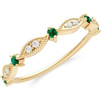 Emerald and Diamond Milgrain Multi Stone Cut Stack Ring in 18ct Gold