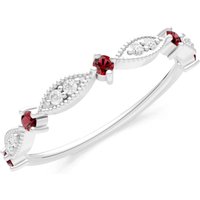 Garnet and Diamond Milgrain Multi Stone Cut Stack Ring in 18ct White Gold