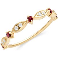 Garnet and Diamond Milgrain Multi Stone Cut Stack Ring in 9ct Gold