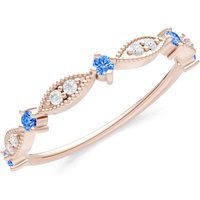 Swiss Blue Topaz and Diamond Milgrain Multi Stone Cut Stack Ring in 9ct Rose Gold