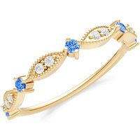 Swiss Blue Topaz and Diamond Milgrain Multi Stone Cut Stack Ring in 9ct Gold