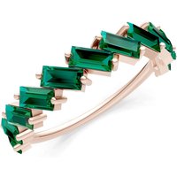 Emerald Zigzag Baguette Cut Prong Bar Full Band Ring in 9ct Rose Gold