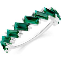 Emerald Zigzag Baguette Cut Prong Bar Full Band Ring in 18ct White Gold