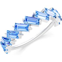 Swiss Blue Topaz Zigzag Baguette Cut Prong Bar Full Band Ring in 9ct White Gold