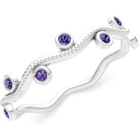 Amethyst Wave Bezel Station Band Ring in 9ct White Gold