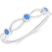 Swiss Blue Topaz Leaf Trio Band Ring in 9ct White Gold