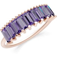 Amethyst Baguette Cut Prong Bar Set Half Band Ring in 9ct Rose Gold