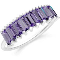 Amethyst Baguette Cut Prong Bar Set Half Band Ring in 9ct White Gold