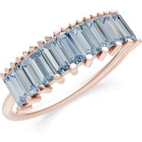 Aquamarine Baguette Cut Prong Bar Set Half Band Ring in 9ct Rose Gold