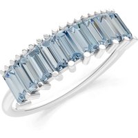 Aquamarine Baguette Cut Prong Bar Set Half Band Ring in 18ct White Gold