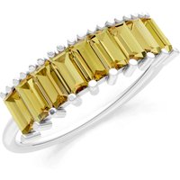 Citrine Baguette Cut Prong Bar Set Half Band Ring in 9ct White Gold