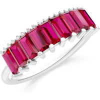 Ruby Baguette Cut Prong Bar Set Half Band Ring in 9ct White Gold