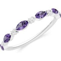 Amethyst and Diamond Alternating Prong Station Marquise and Half Band Ring in 9ct White Gold