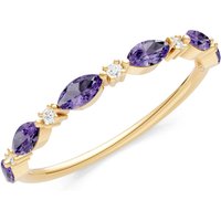 Amethyst and Diamond Alternating Prong Station Marquise and Half Band Ring in 9ct Gold