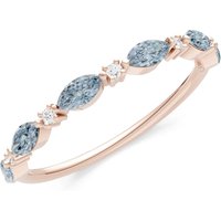 Aquamarine and Diamond Alternating Prong Station Marquise and Half Band Ring in 9ct Rose Gold