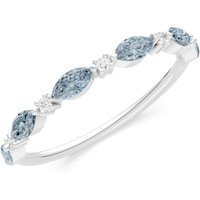 Aquamarine and Diamond Alternating Prong Station Marquise and Half Band Ring in 9ct White Gold