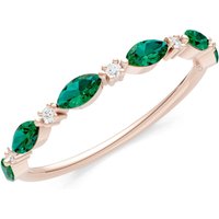 Emerald and Diamond Alternating Prong Station Marquise and Half Band Ring in 9ct Rose Gold