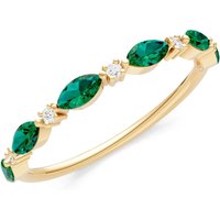 Emerald and Diamond Alternating Prong Station Marquise and Half Band Ring in 9ct Gold