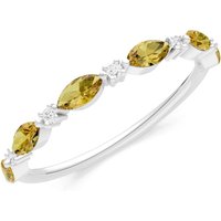 Citrine and Diamond Alternating Prong Station Marquise and Half Band Ring in 9ct White Gold