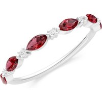 Garnet and Diamond Alternating Prong Station Marquise and Half Band Ring in 9ct White Gold