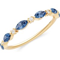 London Blue Topaz and Diamond Alternating Prong Station Marquise and Half Band Ring in 18ct Gold