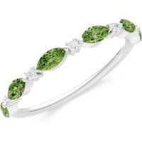 Peridot and Diamond Alternating Prong Station Marquise and Half Band Ring in 9ct White Gold
