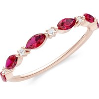 Ruby and Diamond Alternating Prong Station Marquise and Half Band Ring in 9ct Rose Gold