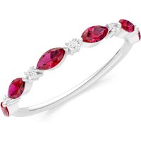 Ruby and Diamond Alternating Prong Station Marquise and Half Band Ring in 18ct White Gold