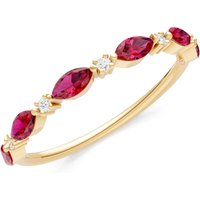 Ruby and Diamond Alternating Prong Station Marquise and Half Band Ring in 9ct Gold